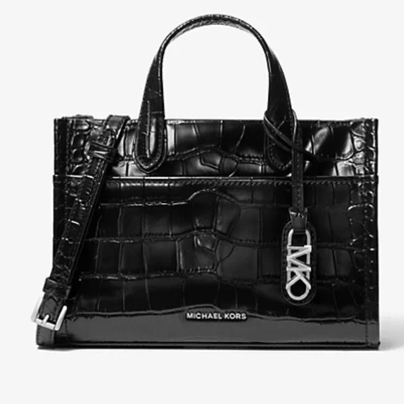 Michael Kors Gigi Glossy Black Embossed Crossbody/Satchel Bag - Picture 1 of 8